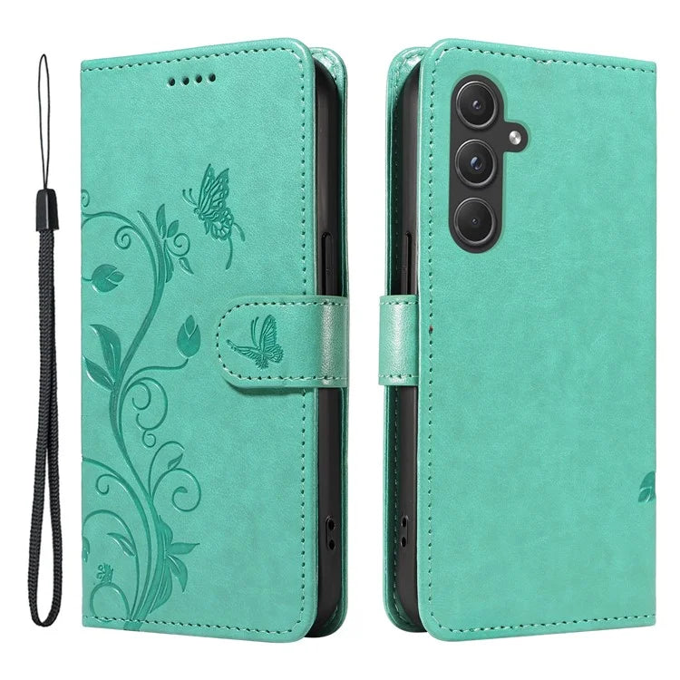 For Samsung Galaxy A55 5G Phone Case Flower Butterfly Pattern Leather Cover
