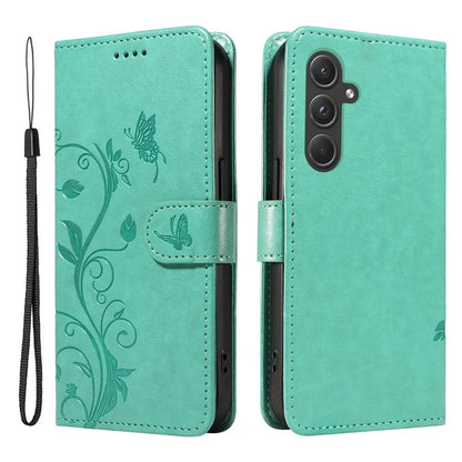 For Samsung Galaxy A55 5G Phone Case Flower Butterfly Pattern Leather Cover
