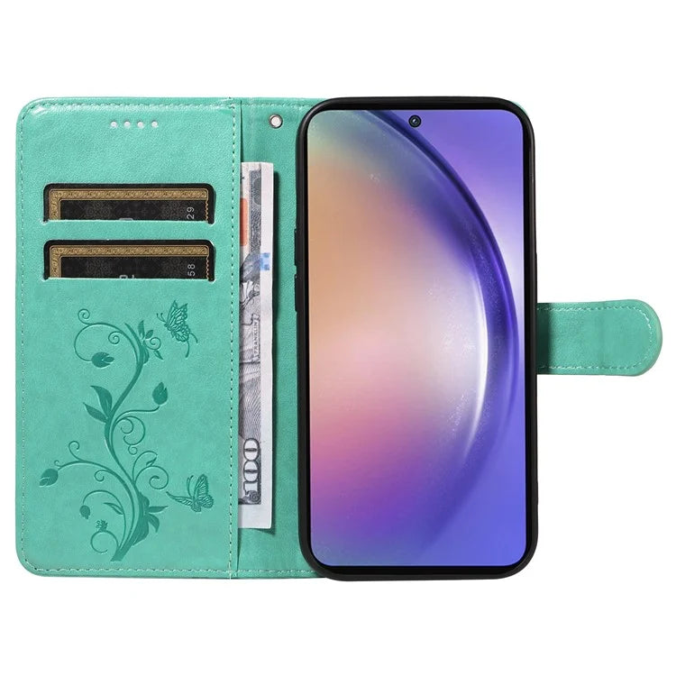 For Samsung Galaxy A55 5G Phone Case Flower Butterfly Pattern Leather Cover