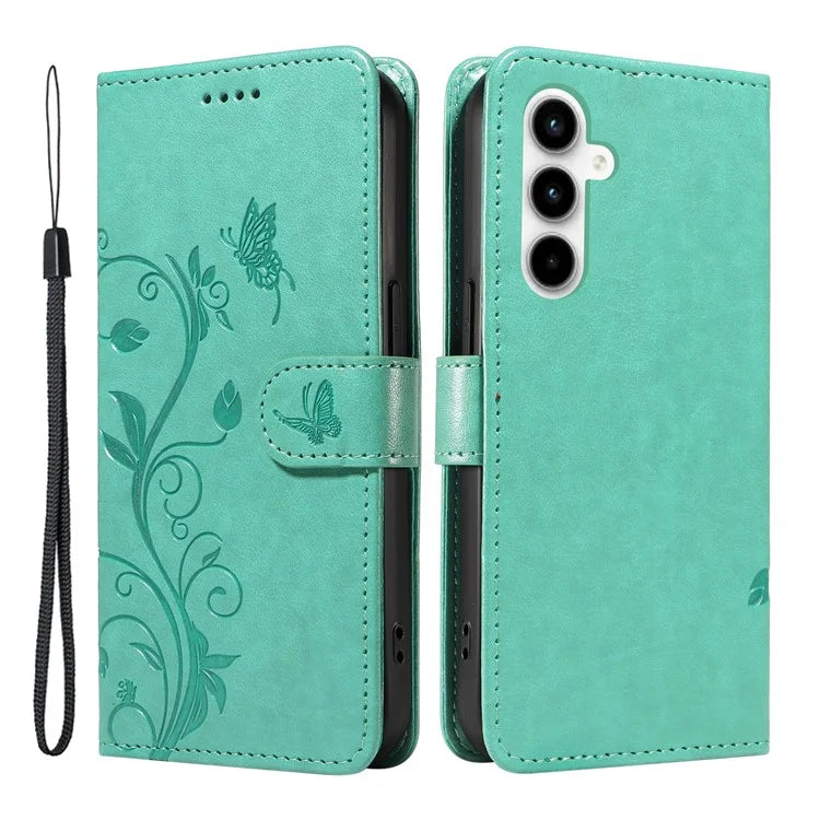 For Samsung Galaxy A35 5G Leather Case with Wallet Card Slots Flower Butterfly Pattern