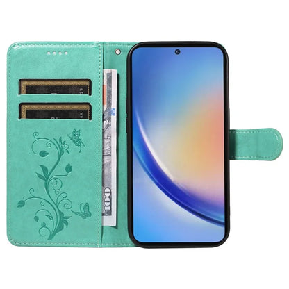 For Samsung Galaxy A35 5G Leather Case with Wallet Card Slots Flower Butterfly Pattern