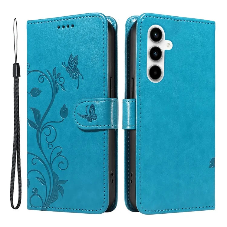 For Samsung Galaxy A35 5G Leather Case with Wallet Card Slots Flower Butterfly Pattern