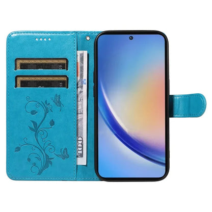 For Samsung Galaxy A35 5G Leather Case with Wallet Card Slots Flower Butterfly Pattern