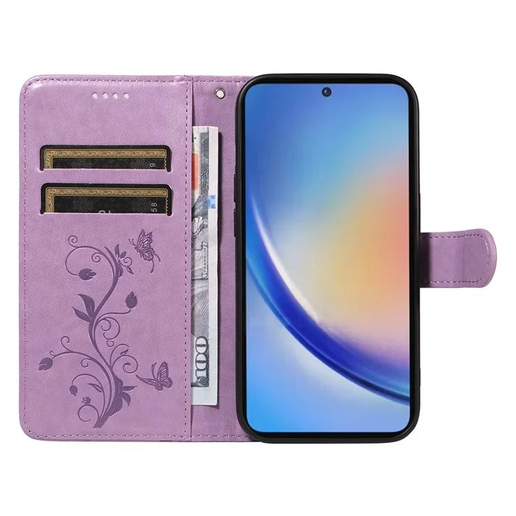For Samsung Galaxy A35 5G Leather Case with Wallet Card Slots Flower Butterfly Pattern