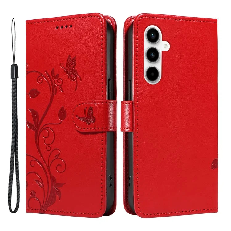 For Samsung Galaxy A35 5G Leather Case with Wallet Card Slots Flower Butterfly Pattern