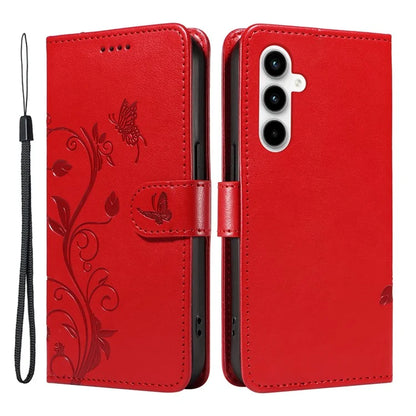 For Samsung Galaxy A35 5G Leather Case with Wallet Card Slots Flower Butterfly Pattern