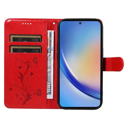 For Samsung Galaxy A35 5G Leather Case with Wallet Card Slots Flower Butterfly Pattern