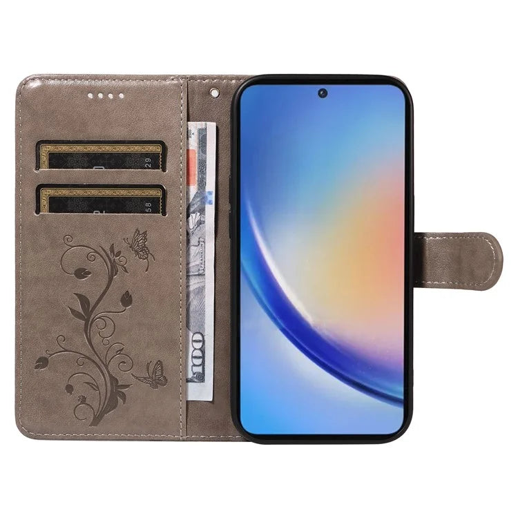 For Samsung Galaxy A35 5G Leather Case with Wallet Card Slots Flower Butterfly Pattern