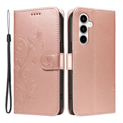 For Samsung Galaxy A35 5G Leather Case with Wallet Card Slots Flower Butterfly Pattern