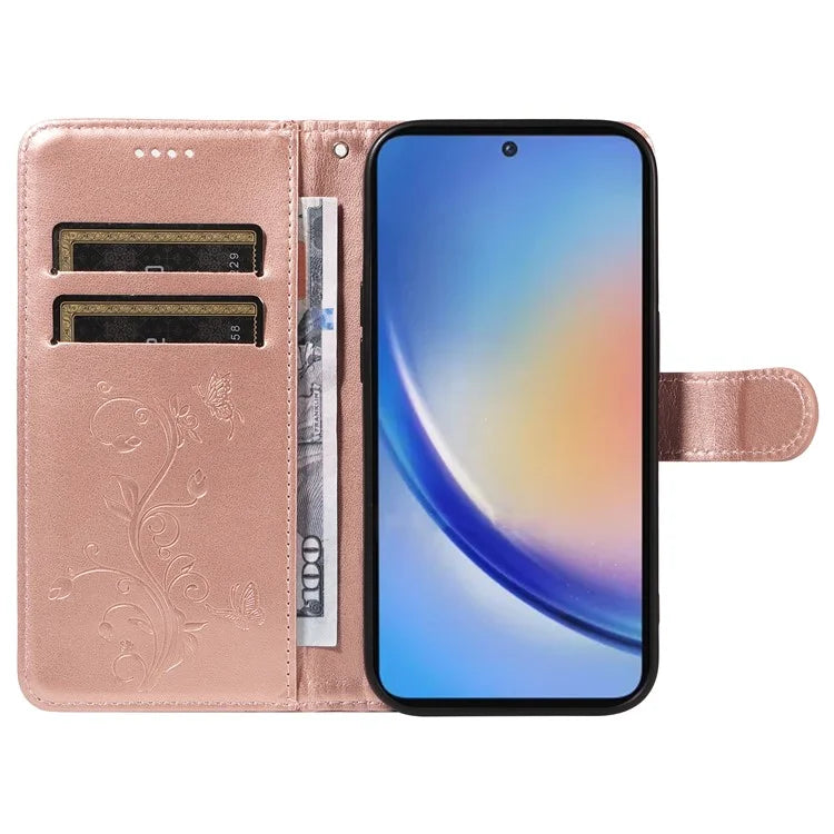 For Samsung Galaxy A35 5G Leather Case with Wallet Card Slots Flower Butterfly Pattern
