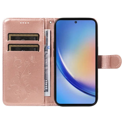 For Samsung Galaxy A35 5G Leather Case with Wallet Card Slots Flower Butterfly Pattern