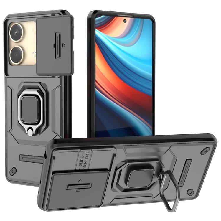 For Xiaomi Redmi Note 13R Pro 5G Case Slim-Fit Kickstand Cover with Slide Camera Lid