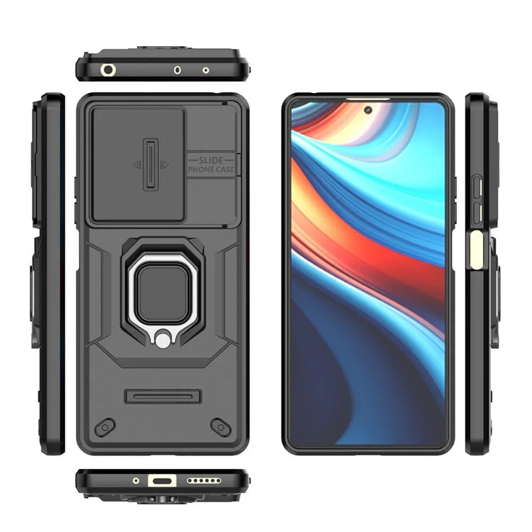 For Xiaomi Redmi Note 13R Pro 5G Case Slim-Fit Kickstand Cover with Slide Camera Lid