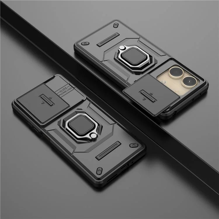 For Xiaomi Redmi Note 13R Pro 5G Case Slim-Fit Kickstand Cover with Slide Camera Lid