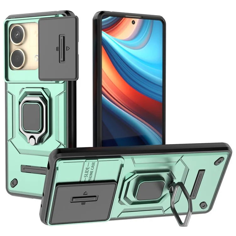For Xiaomi Redmi Note 13R Pro 5G Case Slim-Fit Kickstand Cover with Slide Camera Lid