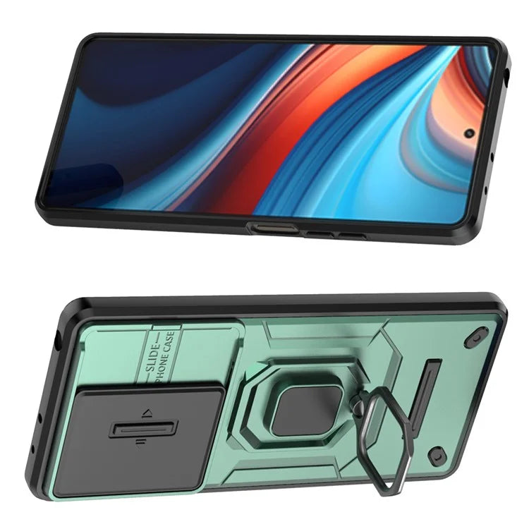 For Xiaomi Redmi Note 13R Pro 5G Case Slim-Fit Kickstand Cover with Slide Camera Lid
