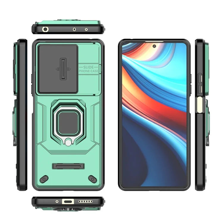 For Xiaomi Redmi Note 13R Pro 5G Case Slim-Fit Kickstand Cover with Slide Camera Lid