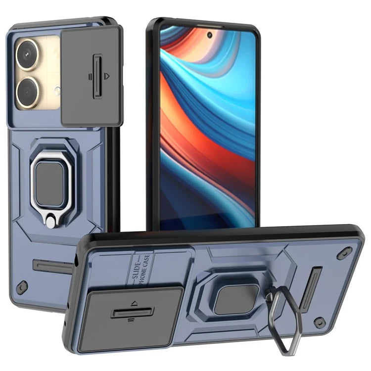 For Xiaomi Redmi Note 13R Pro 5G Case Slim-Fit Kickstand Cover with Slide Camera Lid