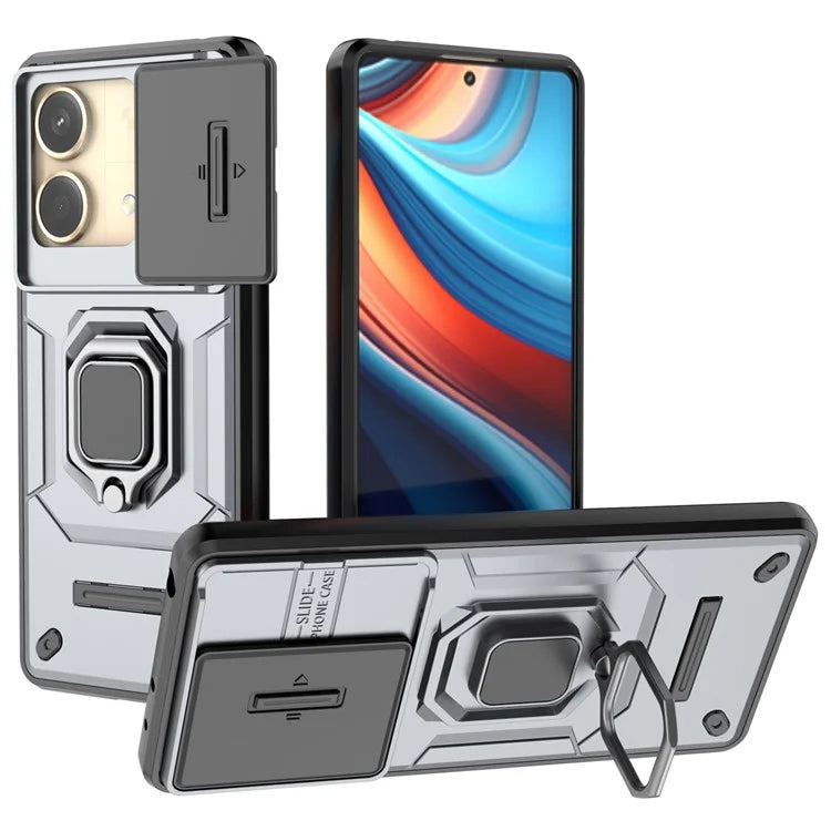 For Xiaomi Redmi Note 13R Pro 5G Case Slim-Fit Kickstand Cover with Slide Camera Lid