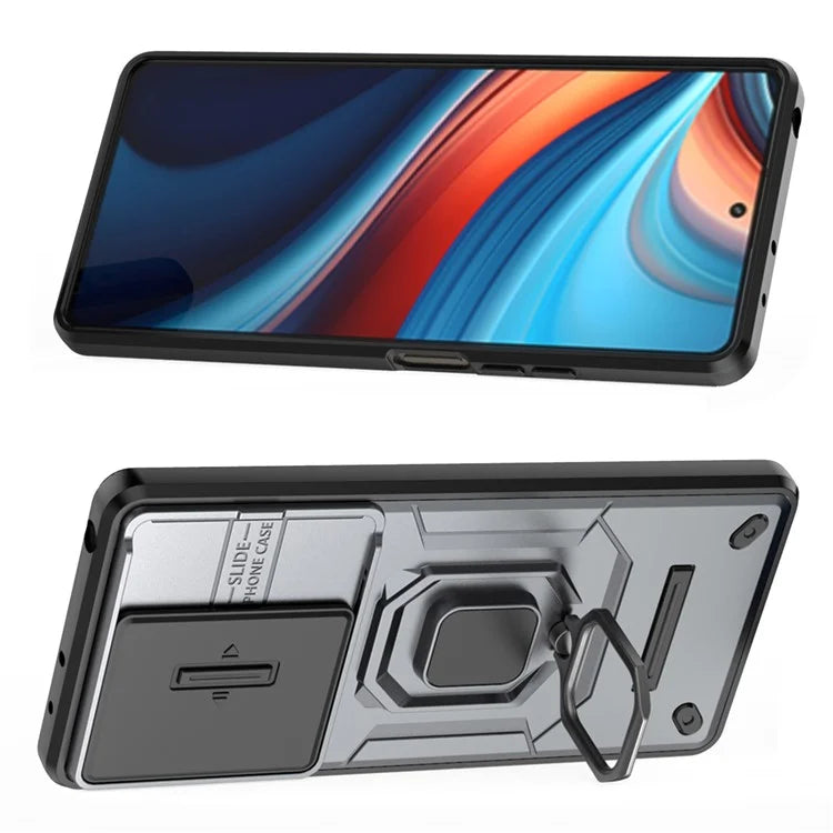 For Xiaomi Redmi Note 13R Pro 5G Case Slim-Fit Kickstand Cover with Slide Camera Lid