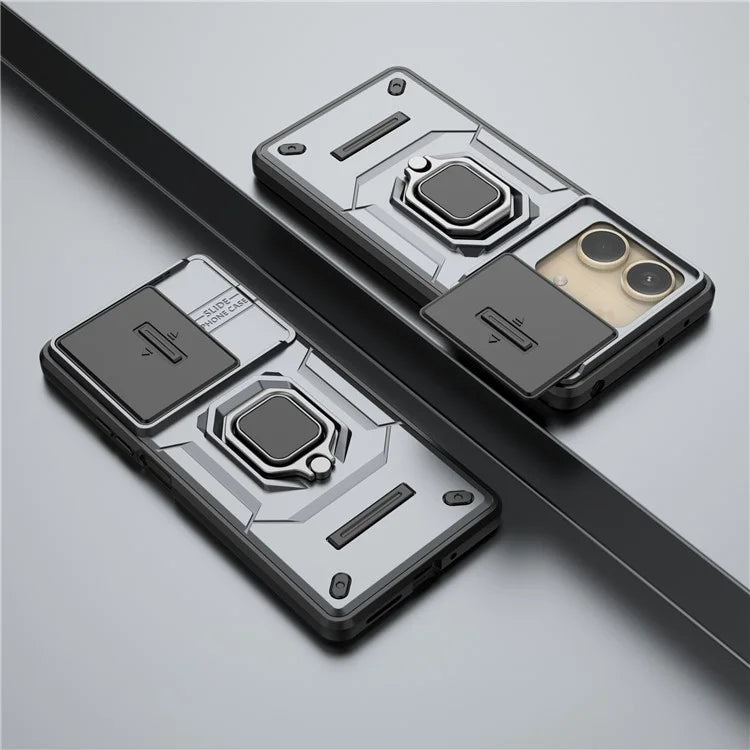 For Xiaomi Redmi Note 13R Pro 5G Case Slim-Fit Kickstand Cover with Slide Camera Lid