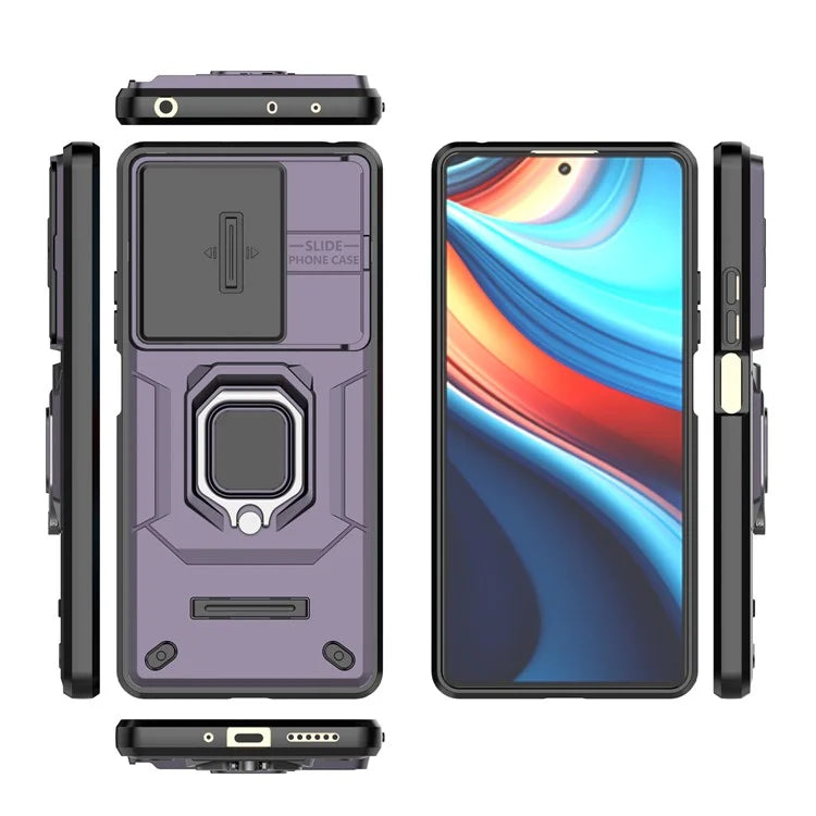 For Xiaomi Redmi Note 13R Pro 5G Case Slim-Fit Kickstand Cover with Slide Camera Lid