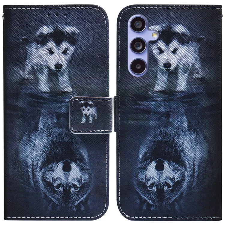 For Samsung Galaxy A55 5G Leather Case Wallet Phone Cover Pattern Printing and Wolf