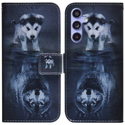 For Samsung Galaxy A55 5G Leather Case Wallet Phone Cover Pattern Printing and Wolf
