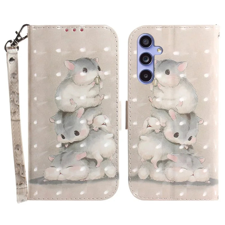 For Samsung Galaxy A55 5G Case Wallet Leather Cover 3D Pattern Print with Strap