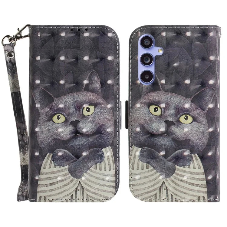 For Samsung Galaxy A55 5G Case Wallet Leather Cover 3D Pattern Print with Strap