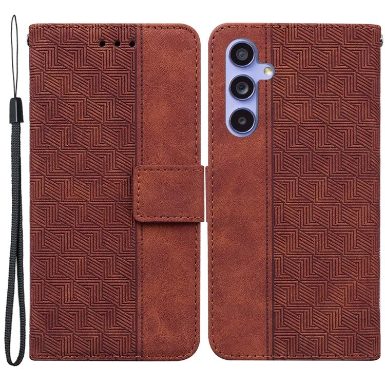 For Samsung Galaxy A35 5G Leather Wallet Case Geometry Imprinted Phone Cover