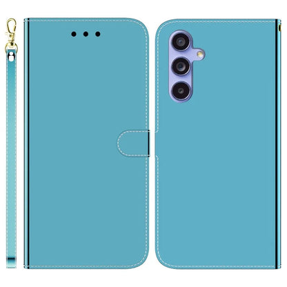 For Samsung Galaxy A55 5G Leather Case Mirror-Like Surface Wallet Cover with Strap