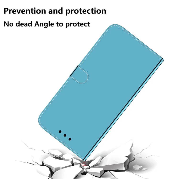 For Samsung Galaxy A55 5G Leather Case Mirror-Like Surface Wallet Cover with Strap