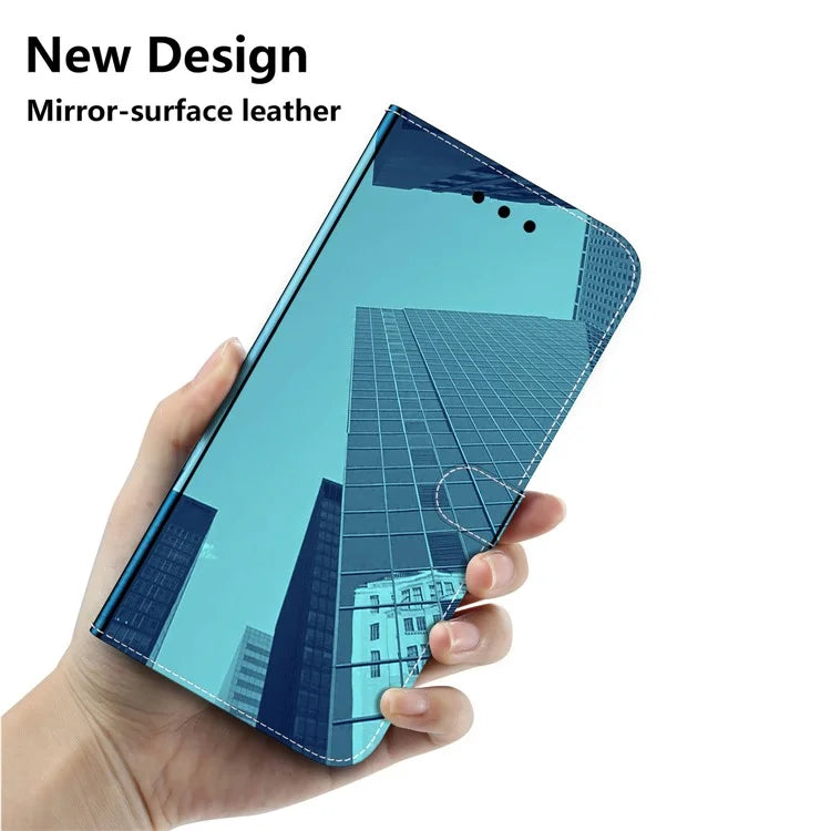 For Samsung Galaxy A55 5G Leather Case Mirror-Like Surface Wallet Cover with Strap
