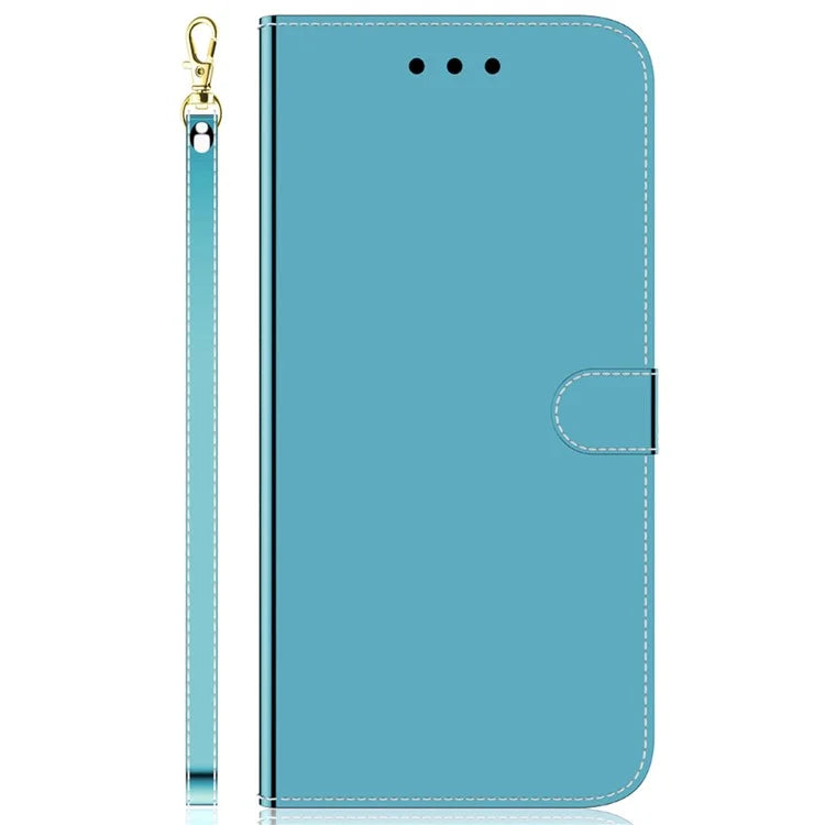 For Samsung Galaxy A55 5G Leather Case Mirror-Like Surface Wallet Cover with Strap