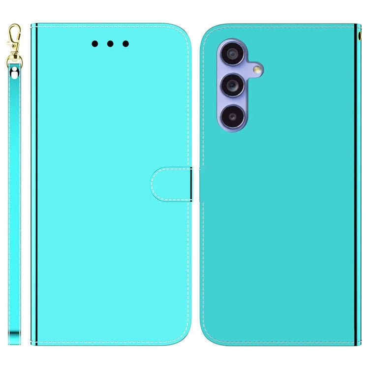 For Samsung Galaxy A55 5G Leather Case Mirror-Like Surface Wallet Cover with Strap