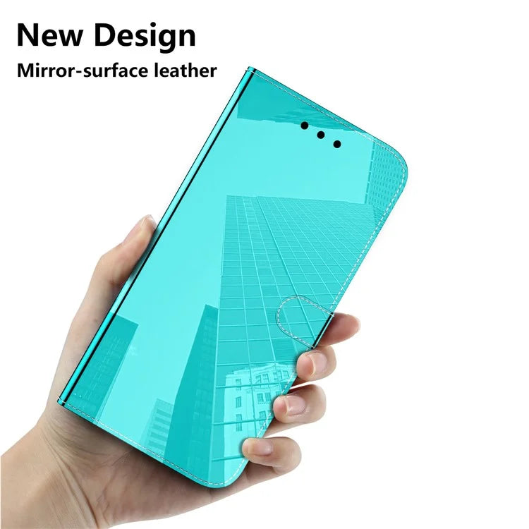 For Samsung Galaxy A55 5G Leather Case Mirror-Like Surface Wallet Cover with Strap
