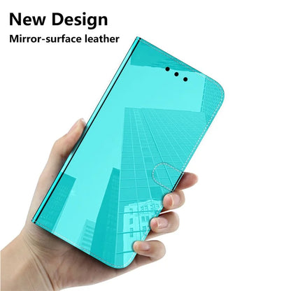 For Samsung Galaxy A55 5G Leather Case Mirror-Like Surface Wallet Cover with Strap
