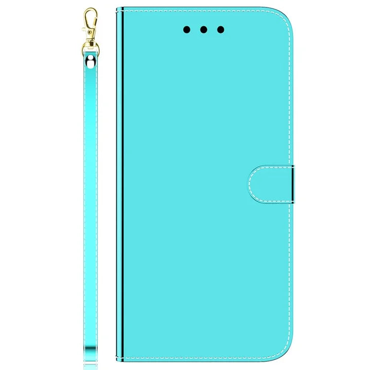 For Samsung Galaxy A55 5G Leather Case Mirror-Like Surface Wallet Cover with Strap