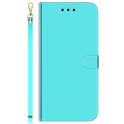 For Samsung Galaxy A55 5G Leather Case Mirror-Like Surface Wallet Cover with Strap