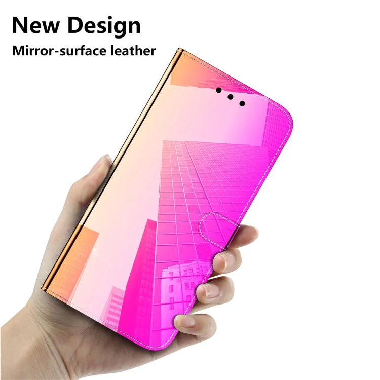 For Samsung Galaxy A55 5G Leather Case Mirror-Like Surface Wallet Cover with Strap