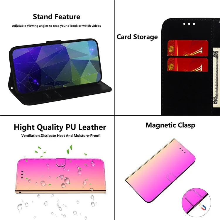 For Samsung Galaxy A55 5G Leather Case Mirror-Like Surface Wallet Cover with Strap