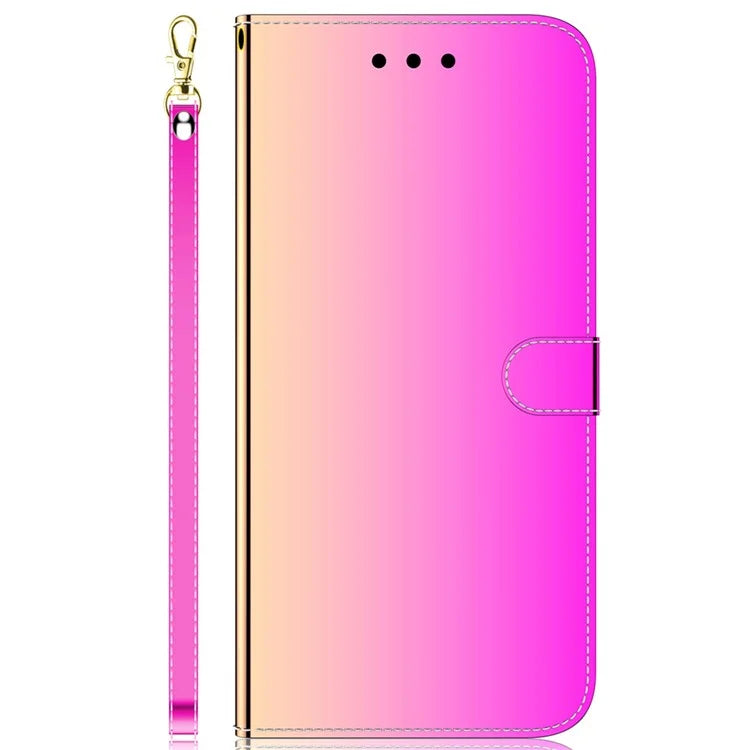 For Samsung Galaxy A55 5G Leather Case Mirror-Like Surface Wallet Cover with Strap