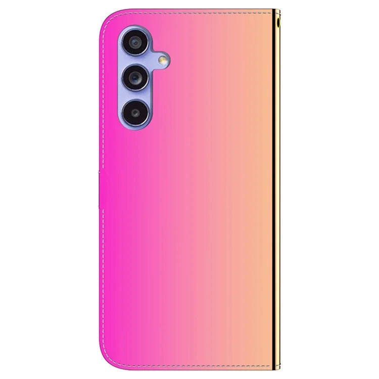 For Samsung Galaxy A55 5G Leather Case Mirror-Like Surface Wallet Cover with Strap
