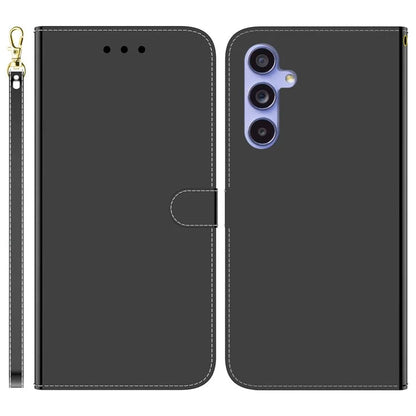For Samsung Galaxy A55 5G Leather Case Mirror-Like Surface Wallet Cover with Strap