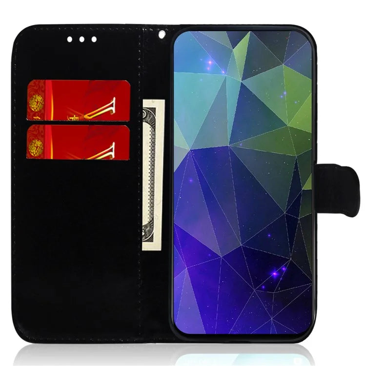 For Samsung Galaxy A55 5G Leather Case Mirror-Like Surface Wallet Cover with Strap