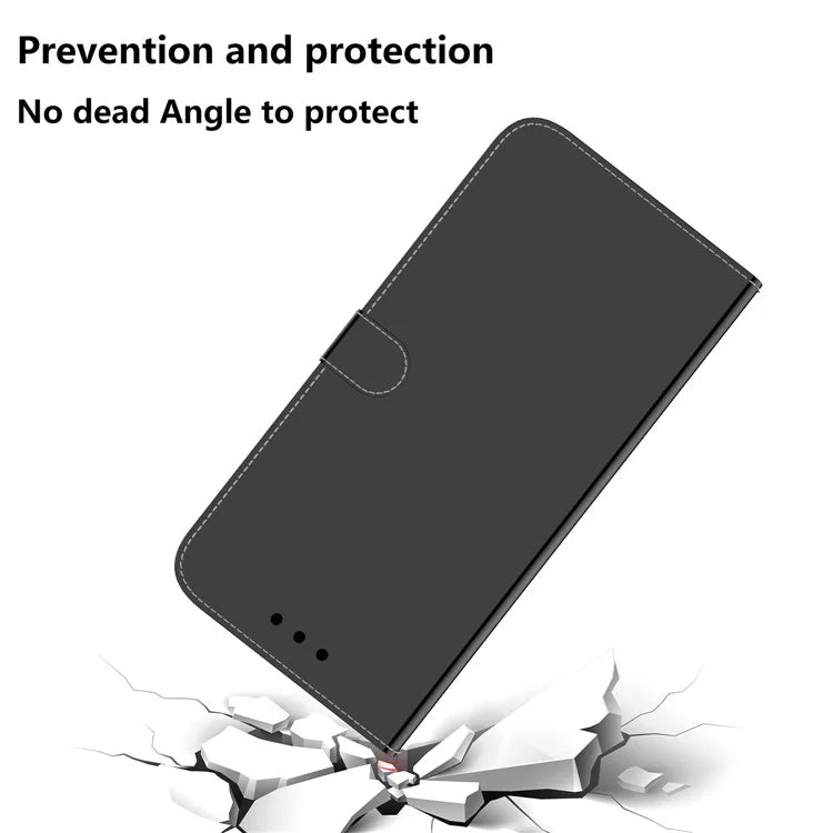 For Samsung Galaxy A55 5G Leather Case Mirror-Like Surface Wallet Cover with Strap