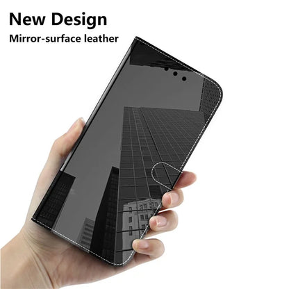 For Samsung Galaxy A55 5G Leather Case Mirror-Like Surface Wallet Cover with Strap