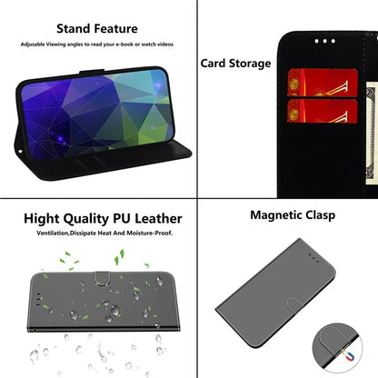 For Samsung Galaxy A55 5G Leather Case Mirror-Like Surface Wallet Cover with Strap