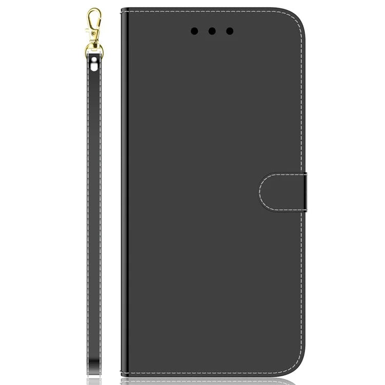 For Samsung Galaxy A55 5G Leather Case Mirror-Like Surface Wallet Cover with Strap